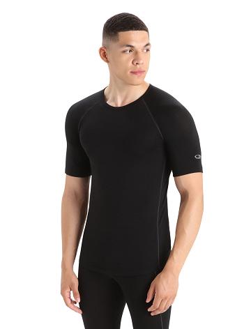 Black Men's Icebreaker BodyfitZone™ Merino 150 Zone Short Sleeve Crewe Thermal Top Base Layers | USA 1334ILHS